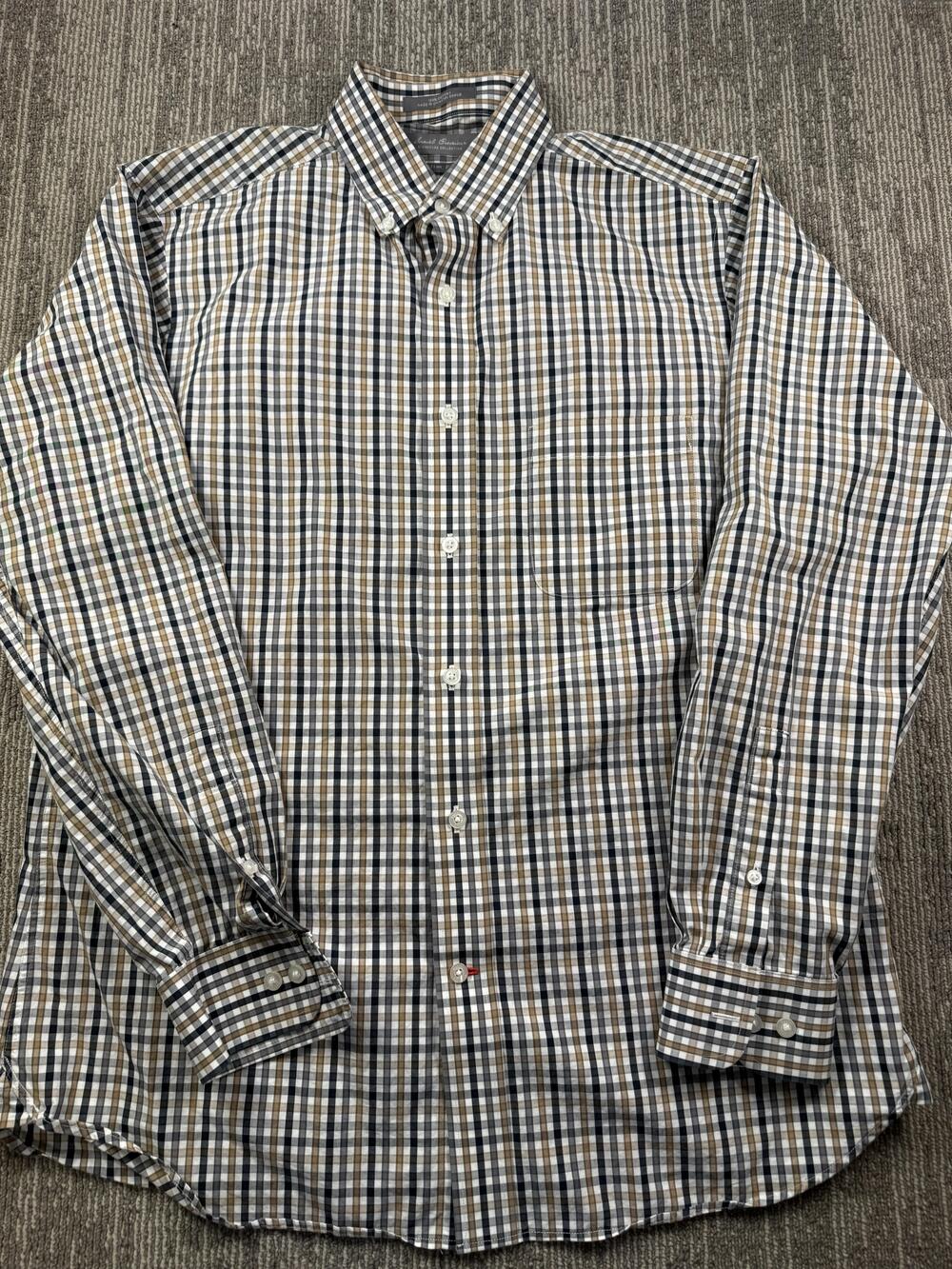 Cremieux Shirt Mens Large Blue Check Long Sleeve Button Down Slim Fit Casual